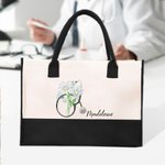 Sac en Toile de Grande Capacité Personnalisé avec Nom et Fleur de Naissance Motif Stéthoscope Cadeau d'Anniversaire pour Infirmière Médecin