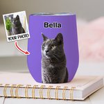 Personalized Pet Portrait Oil Painting Style 12oz Wine Tumbler with Name Birthday Gift for Dog Cat Pet Lovers