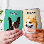 Personalized Pet Portrait Oil Painting Style 12oz Wine Tumbler with Name Birthday Gift for Dog Cat Pet Lovers