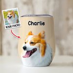 Personalized Pet Portrait Oil Painting Style 12oz Wine Tumbler with Name Birthday Gift for Dog Cat Pet Lovers