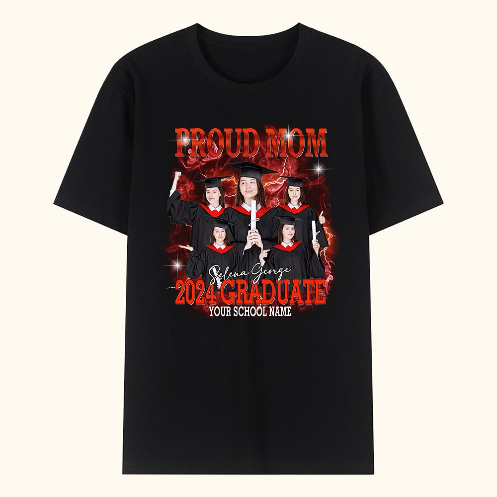 T-shirt 2024 Retro Personnalisé avec Nom et Photos Cadeau de Fin d'Études Graduation pour les Diplômés