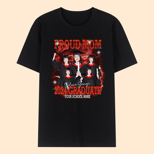 T-shirt 2024 Retro Personnalisé avec Nom et Photos Cadeau de Fin d'Études Graduation pour les Diplômés