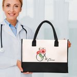 Sac en Toile de Grande Capacité Personnalisé avec Nom et Fleur de Naissance Motif Stéthoscope Cadeau d'Anniversaire pour Infirmière Médecin