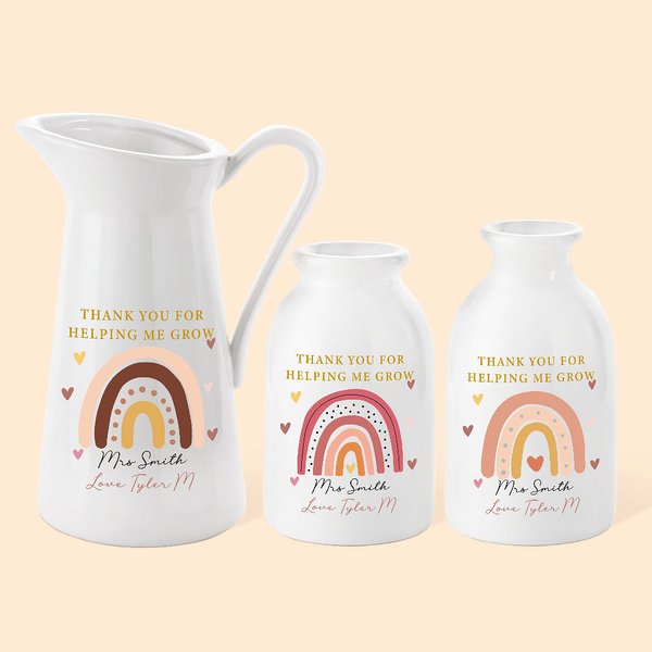 Personalisierte Regenbogen Design Keramik Vase Home Dekoration mit Lehrer und Schüler Namen zurück zu Schule Anerkennung Geschenk für Lehrer