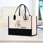 Sac en Toile de Grande Capacité Personnalisé avec Nom et Fleur de Naissance Motif Stéthoscope Cadeau d'Anniversaire pour Infirmière Médecin