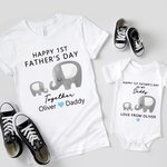 Personalized Cute Elephant 100% Cotton T-shirt Baby Onesie with Name Happy 1st Father's Day Gift for Newborn New Dad