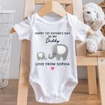 Personalized Cute Elephant 100% Cotton T-shirt Baby Onesie with Name Happy 1st Father's Day Gift for Newborn New Dad