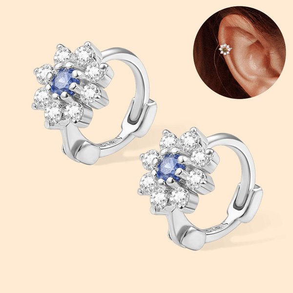 Sterling Silver Hoop Earrings with Birthstone