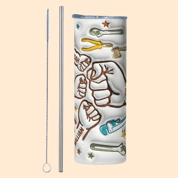 Gobelet Isotherme Personnalisé avec Noms Père et Enfants sur Poings Cadeau Anniversaire Fête des Pères pour Homme Famille
