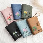 Personalised Birth Flower Stethoscope Leather Folded Wristlet Wallet with Card Holder Graduation Appreciation Gift for Nurse Medical Student