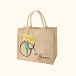 Personalized Birth Flower Stethoscope Beach Jute Tote Bag with Name Graduation Appreciation Gift for Nurse Medical Student