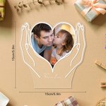 Personalized Hands Holding Heart Photo LED Night Light with Wood Base Home Decor Anniversary Father's Day Gift for Family