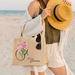 Personalized Birth Flower Stethoscope Beach Jute Tote Bag with Name Graduation Appreciation Gift for Nurse Medical Student