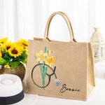 Personalized Birth Flower Stethoscope Beach Jute Tote Bag with Name Graduation Appreciation Gift for Nurse Medical Student