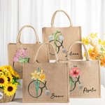 Personalized Birth Flower Stethoscope Beach Jute Tote Bag with Name Graduation Appreciation Gift for Nurse Medical Student