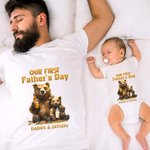 Personalisierte Vater und Baby Bären Unsere erste Vatertag 100% Baumwolle T-Shirt und Baby Onesies mit Namen Vatertag Geburtstag Geschenk für Kid Dad