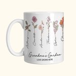 Personalized Love Grows Here 11oz Ceramic Mug with 1-15 Birth Flowers and Names Mother's Day Gift for Mother Grandma