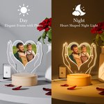 Personalized Hands Holding Heart Photo LED Night Light with Wood Base Home Decor Anniversary Father's Day Gift for Family