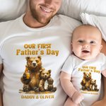 Personalisierte Vater und Baby Bären Unsere erste Vatertag 100% Baumwolle T-Shirt und Baby Onesies mit Namen Vatertag Geburtstag Geschenk für Kid Dad
