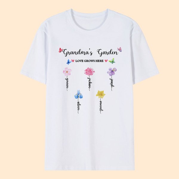 Personalisierte Omas Garten Aquarell Geburt Blume T-shirt Sweatshirt mit 1-14 Namen Muttertag Geburtstag Geschenk für Frau
