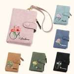 Personalised Birth Flower Stethoscope Leather Folded Wristlet Wallet with Card Holder Graduation Appreciation Gift for Nurse Medical Student