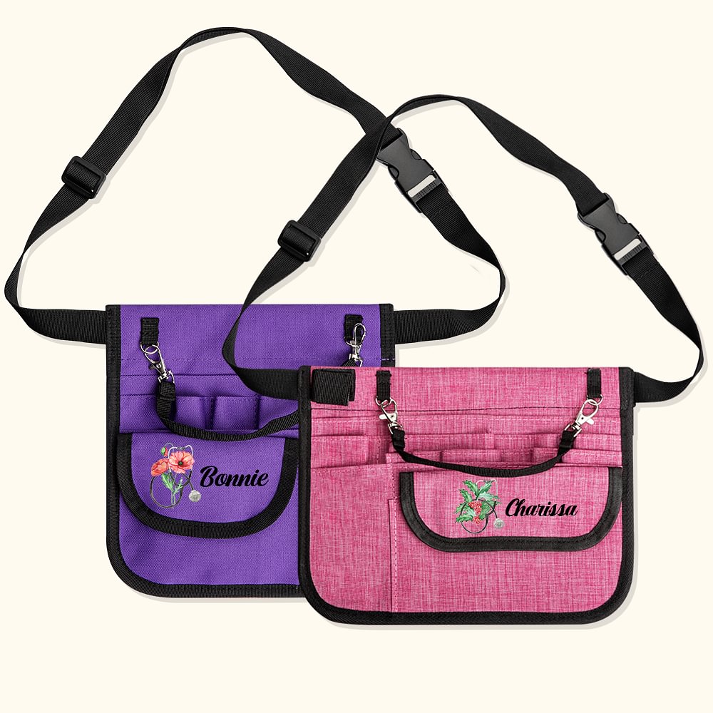 Sac d'Outil Portable Personnalisé avec Nom et Fleur de Naissance Sac de Rangement pour Étudient Infirmier Médecine Cadeau Remise des Diplômes