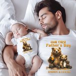 Personalisierte Vater und Baby Bären Unsere erste Vatertag 100% Baumwolle T-Shirt und Baby Onesies mit Namen Vatertag Geburtstag Geschenk für Kid Dad