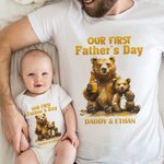 Personalisierte Vater und Baby Bären Unsere erste Vatertag 100% Baumwolle T-Shirt und Baby Onesies mit Namen Vatertag Geburtstag Geschenk für Kid Dad