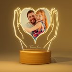 Personalized Hands Holding Heart Photo LED Night Light with Wood Base Home Decor Anniversary Father's Day Gift for Family