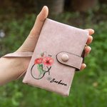 Personalised Birth Flower Stethoscope Leather Folded Wristlet Wallet with Card Holder Graduation Appreciation Gift for Nurse Medical Student