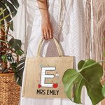 Personalized Graffiti Pencil Apple Large Capacity Jute Tote Bag wih Name Initial Teacher's Day Appreciation Gift for Teacher