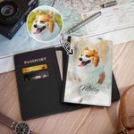 Personalisierte Aquarell Foto Haustier Porträt Reisepass Hülle mit Namen Geburtstag Reisegeschenk für Tierliebhaber