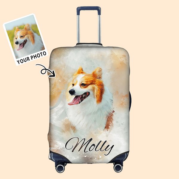 Gepersonaliseerde Aquarel Foto Portret Bagagehoes Past 18-32 Inch Koffer Verjaardag Reiscadeau voor Huisdierliefhebber