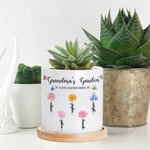 Personalized Watercolor Birth Flower Garden Ceramic Plant Pot with Bamboo Base and Name Mother's Day Birthday Gift for Mom Grandma