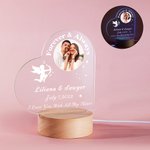 Personalized Cupid Photo Heart LED Night Light with Couple Names Wood Base Desk Decor Valentine's Day Anniversary  Gift for Couple