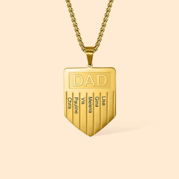 Personalized Shield Shape Dad Necklace with Engraved 1-7 Kid Names Birthday Father's Day Gift for Men