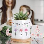 Personalized Watercolor Birth Flower Garden Ceramic Plant Pot with Bamboo Base and Name Mother's Day Birthday Gift for Mom Grandma