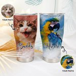 Personalized Watercolour Pet Portrait Painting 30oz Curved Tumbler with Name Lid and Straw Birthday Memorial Gift for Pet Lover