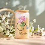 Personalized Watercolour Birth Flower Stethoscope 20oz Frosted Glass Tumbler with Bamboo Lid and Straw Nurse Week Graduation Gift for Nurse Doctor