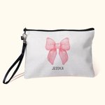 Coquette rosa personalizado arco bolsa de maquillaje con nombre y correa de muñeca Cumpleaños Regalo de boda para ella