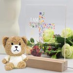 Gepersonaliseerd Bloemkruis Bijbelvers Naam LED Nachtlampje met Houten Voet Eerste Heilige Communie Doopcadeau voor haar