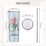 Personalisierte Geburt Blume Stethoskop 20oz Skinny Becher mit Strohhalm und Reinigungsbürste Graduierung Geburtstag Geschenk für Krankenschwester Med
