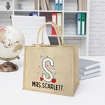 Personalized Graffiti Pencil Apple Large Capacity Jute Tote Bag wih Name Initial Teacher's Day Appreciation Gift for Teacher