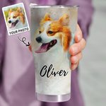 Personalized Watercolour Pet Portrait Painting 30oz Curved Tumbler with Name Lid and Straw Birthday Memorial Gift for Pet Lover