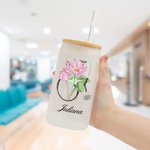 Personalized Watercolour Birth Flower Stethoscope 20oz Frosted Glass Tumbler with Bamboo Lid and Straw Nurse Week Graduation Gift for Nurse Doctor