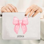 Coquette rosa personalizado arco bolsa de maquillaje con nombre y correa de muñeca Cumpleaños Regalo de boda para ella