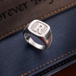 Personalized Engraved Unisex Sterling Silver Initial Signet Ring Birthday Gift for Family