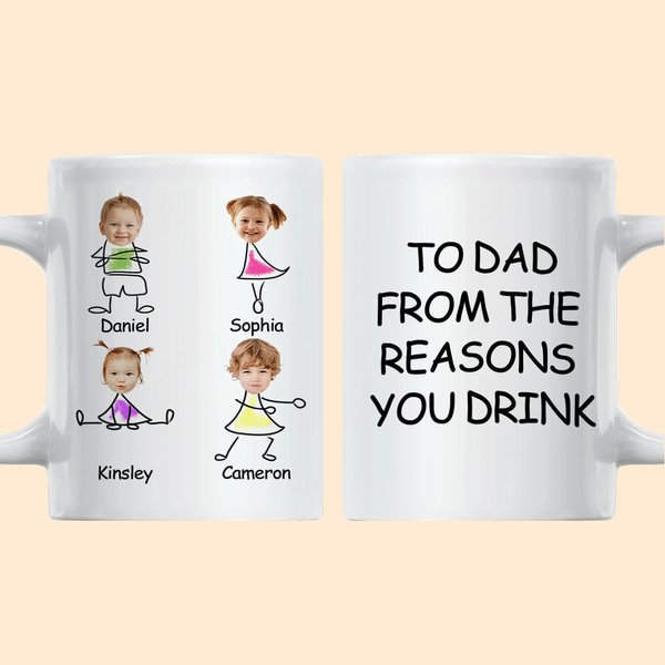 Personalised Funny Hand Drawing White Ceramic Mug with Kid Names and Photos 11oz 15oz Father's Day Gift for Dad Family
