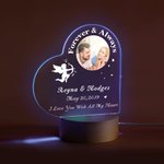 Personalized Cupid Photo Heart LED Night Light with Couple Names Wood Base Desk Decor Valentine's Day Anniversary  Gift for Couple