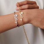 Personalized Western Cowboy Hat Heart Name Bracelet with Birthstone Birthday Anniversary Gift for Cowgirl